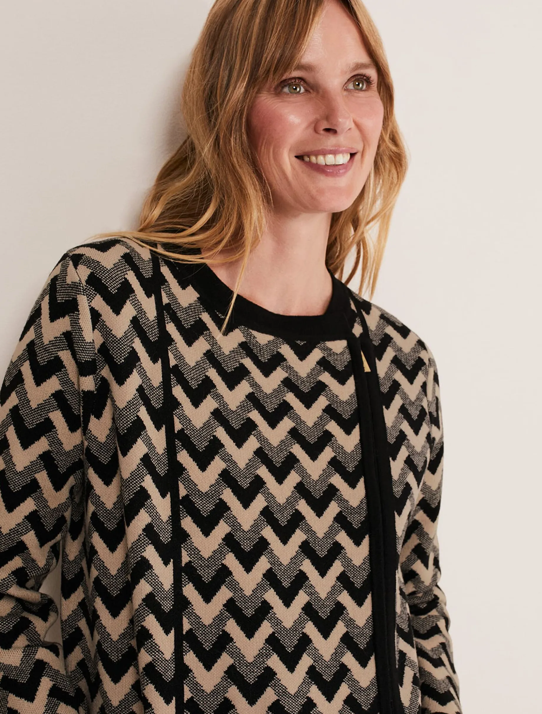 Coats^Phase Eight Perrie Geo Jacquard Knit Coat Camel/Black