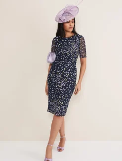 Dresses^Phase Eight Petite Aileena Embroidered Dress Navy/Multi