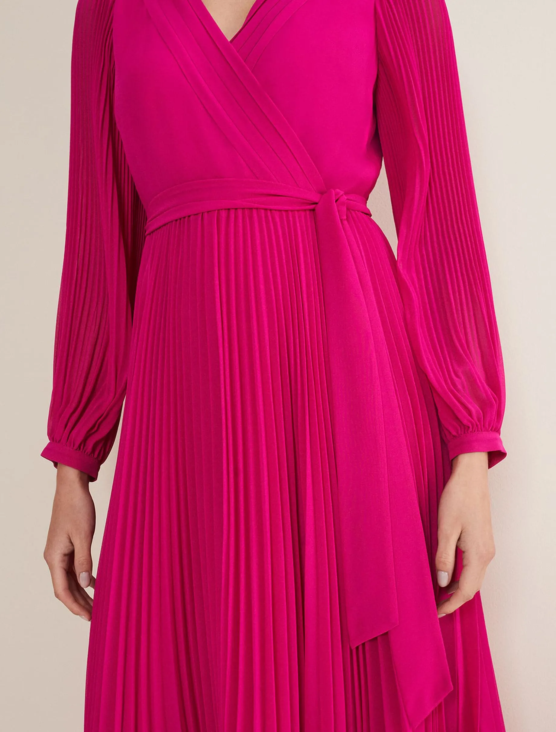 Dresses^Phase Eight Petra Pleated Wrap Dress Magenta Pink