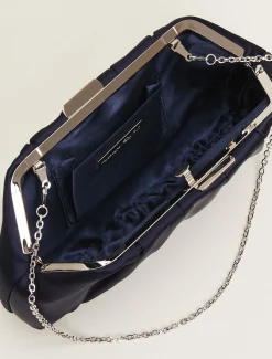 Bags^Phase Eight Pleat Frame Satin Clutch Bag Navy