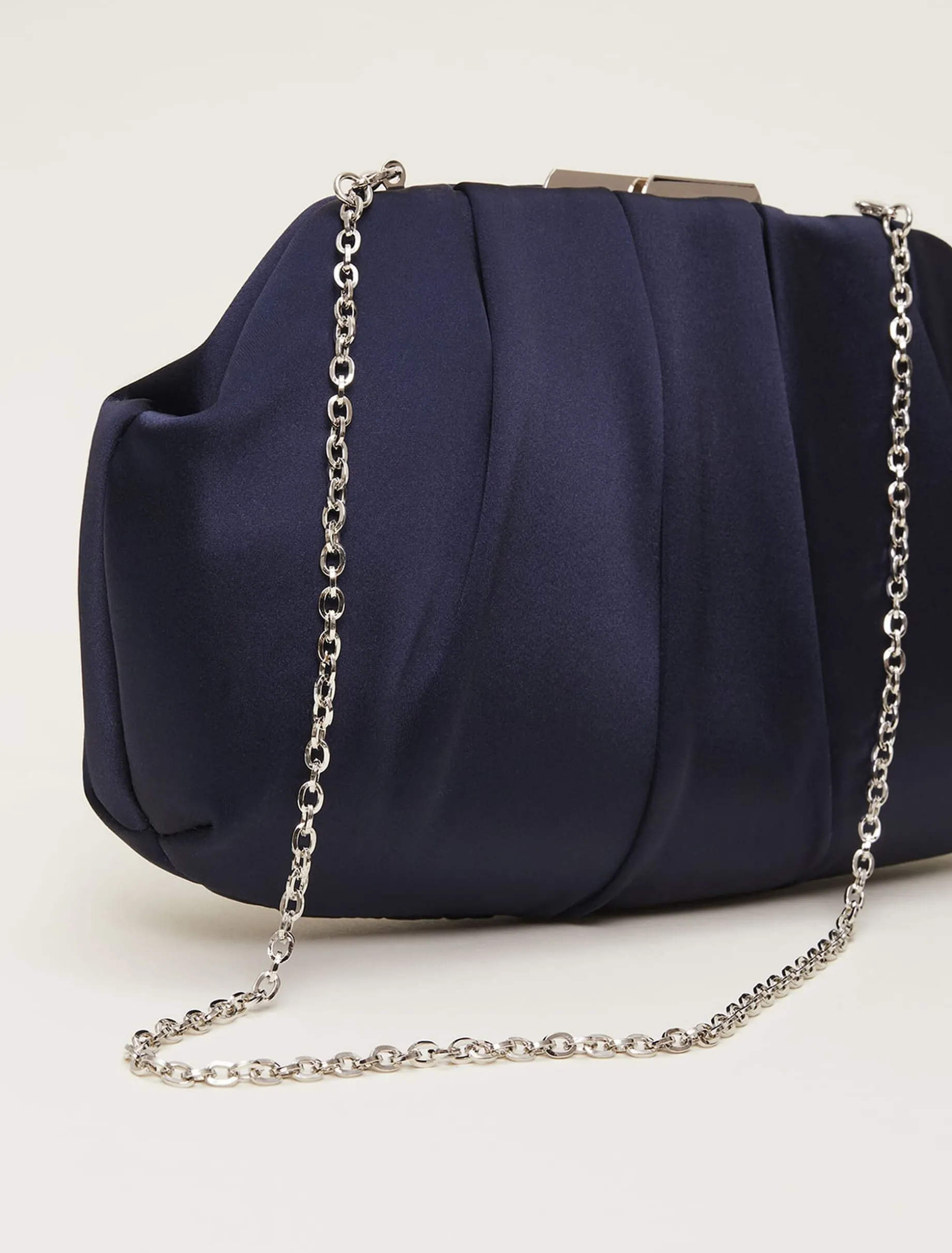 Bags^Phase Eight Pleat Frame Satin Clutch Bag Navy