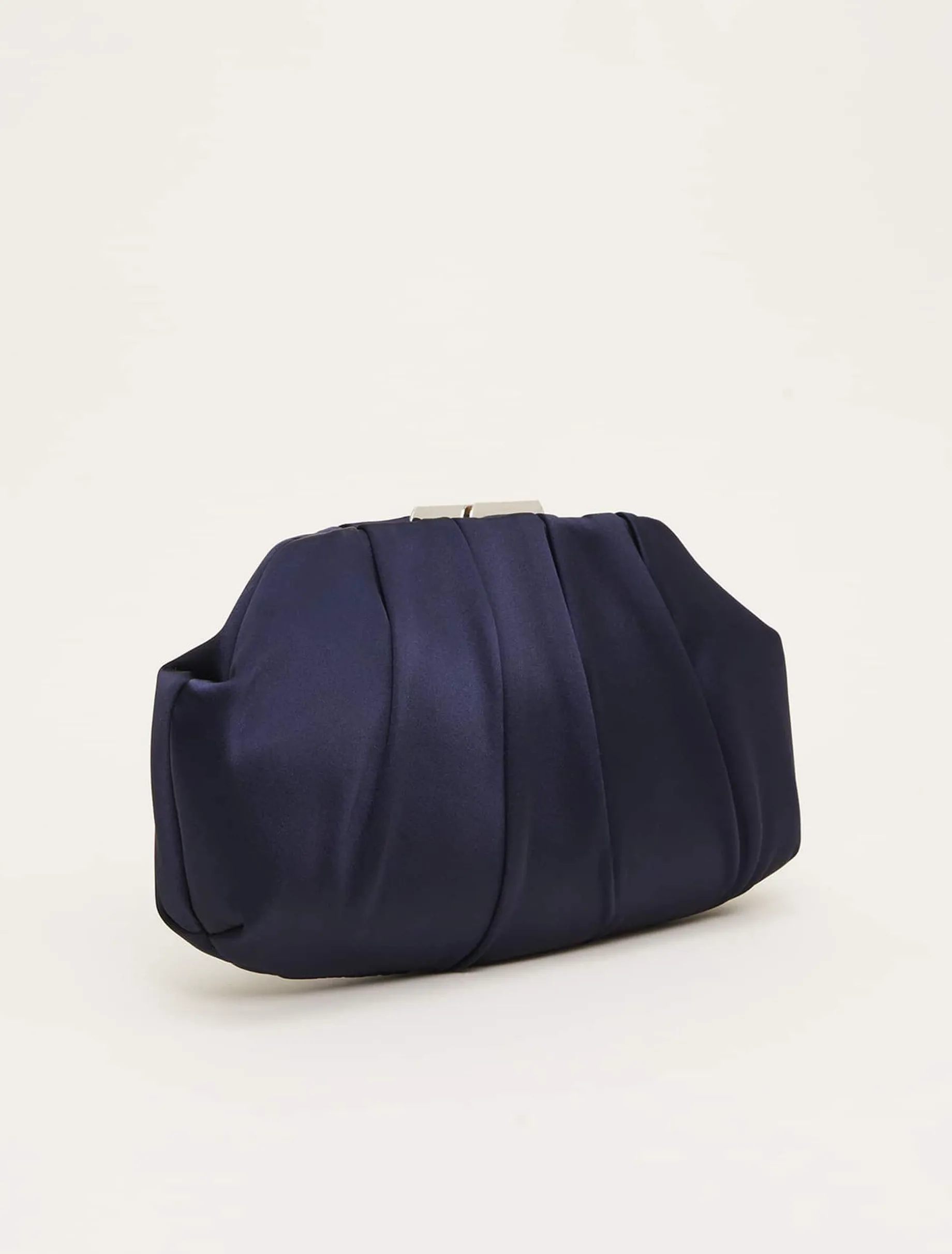 Bags^Phase Eight Pleat Frame Satin Clutch Bag Navy