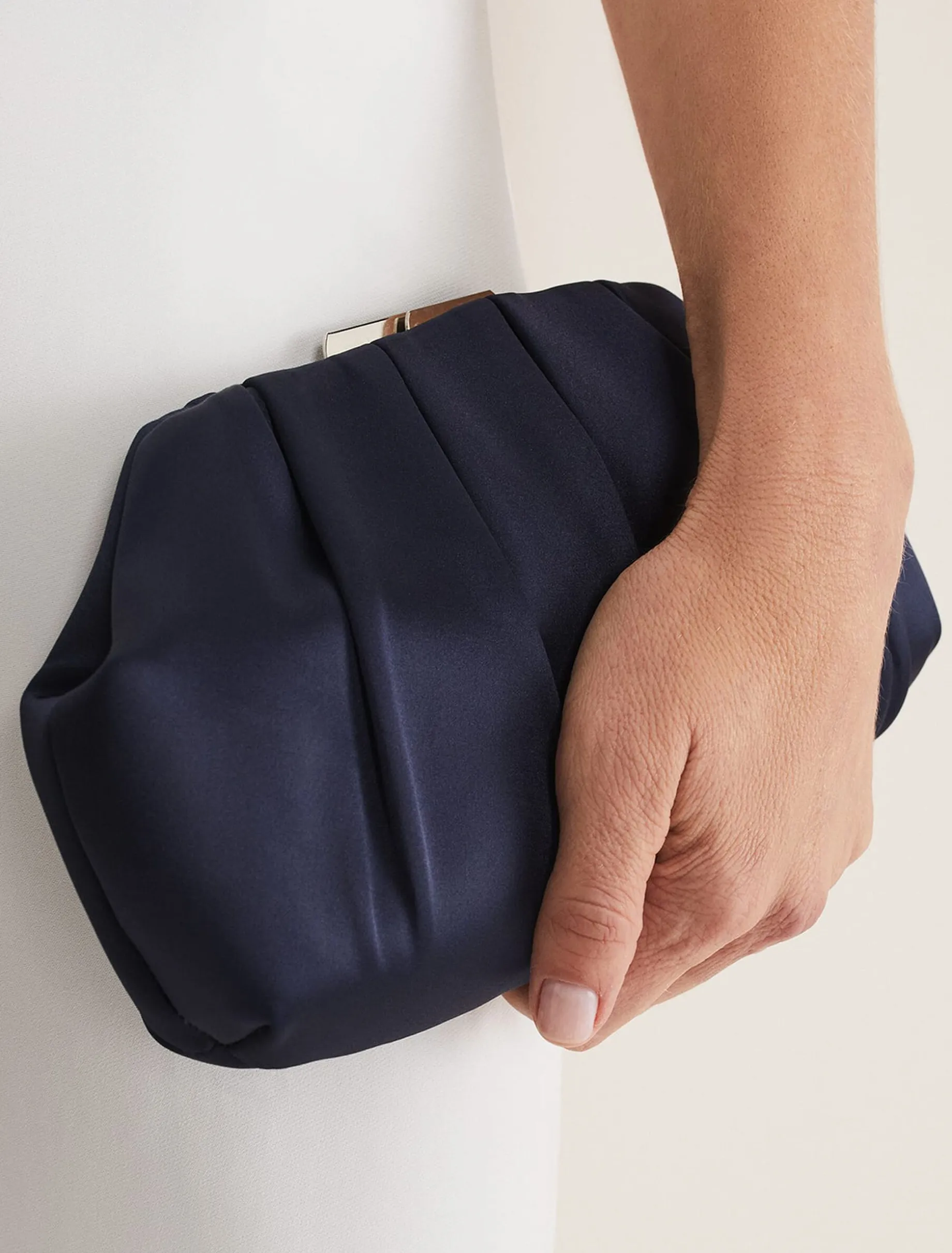 Bags^Phase Eight Pleat Frame Satin Clutch Bag Navy