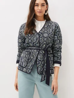 Jackets^Phase Eight Polly Paisley Reversible Quilted Jacket Navy/Multi