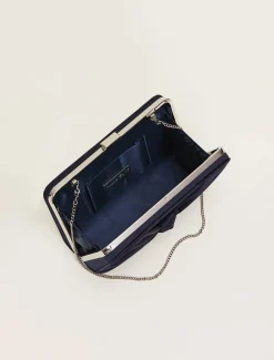 Bags^Phase Eight Satin Knot Front Box Clutch Navy