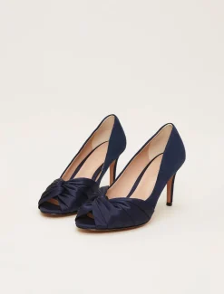 Occasion Shoes^Phase Eight Satin Twist Peeptoe Shoe Navy