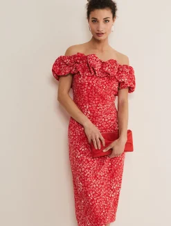 Dresses^Phase Eight Senita Off Shoulder Ditsy Dress Red/Multi