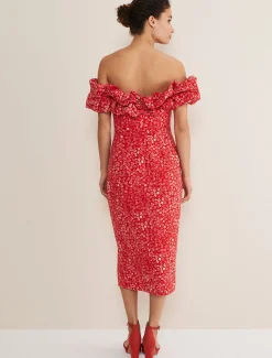 Dresses^Phase Eight Senita Off Shoulder Ditsy Dress Red/Multi