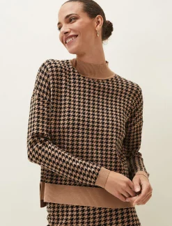 Knitwear^Phase Eight Soph Dogtooth Co-Ord Jumper Camel/Black