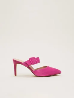 Occasion Shoes^Phase Eight Suede Buckle Backless Heel Neon Pink
