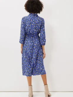 Dresses^Phase Eight Tana Leopard Print Midi Shirt Dress Blue