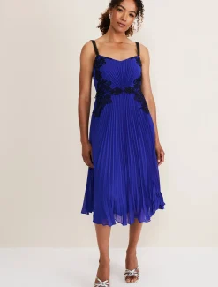 Dresses^Phase Eight Tiffany Lace Pleated Midi Dress Cobalt