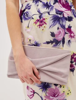 Bags^Phase Eight Twist Front Suede Clutch Latte