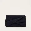 Bags^Phase Eight Twist Front Suede Clutch Bag Navy