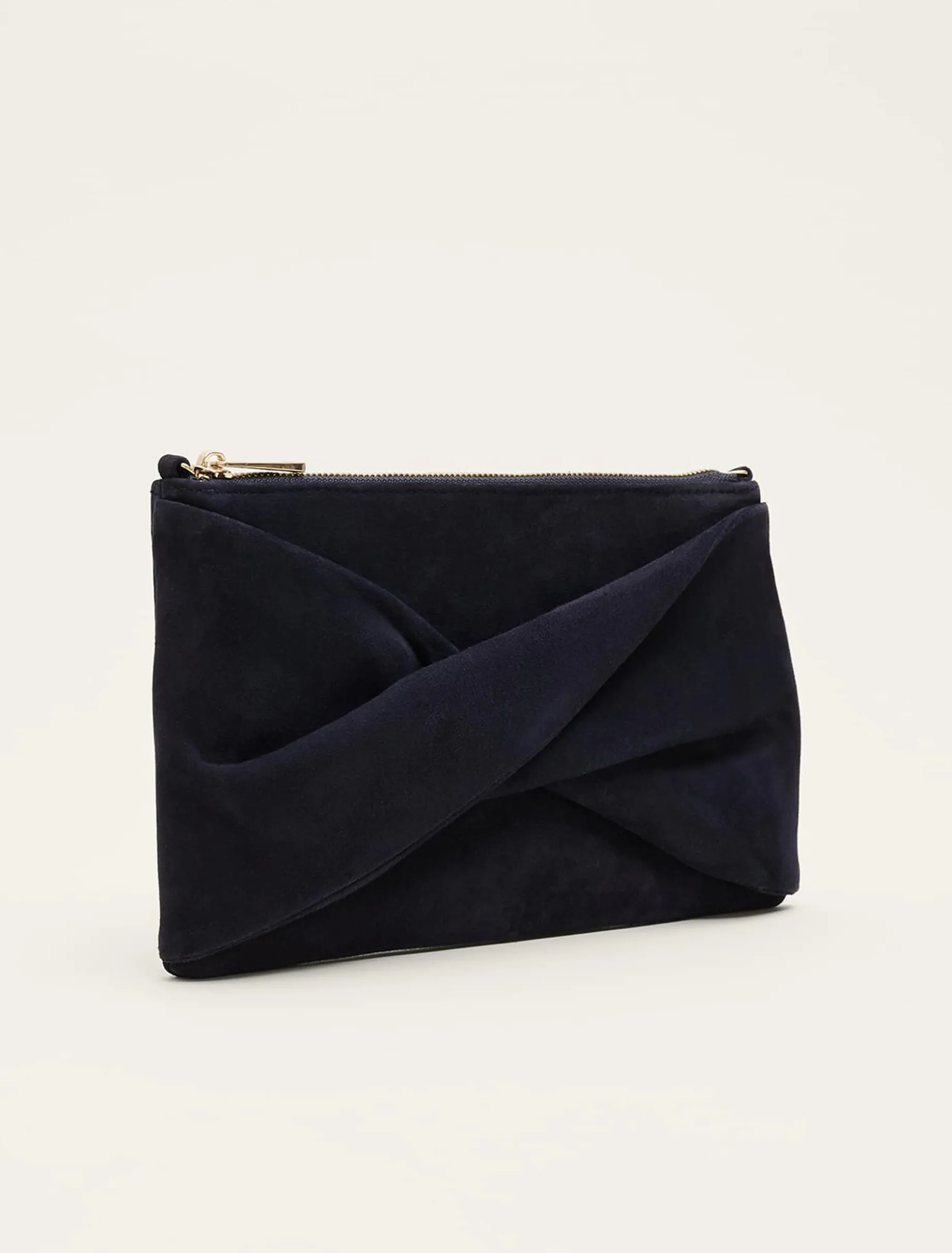 Bags^Phase Eight Twist Front Suede Clutch Bag Navy
