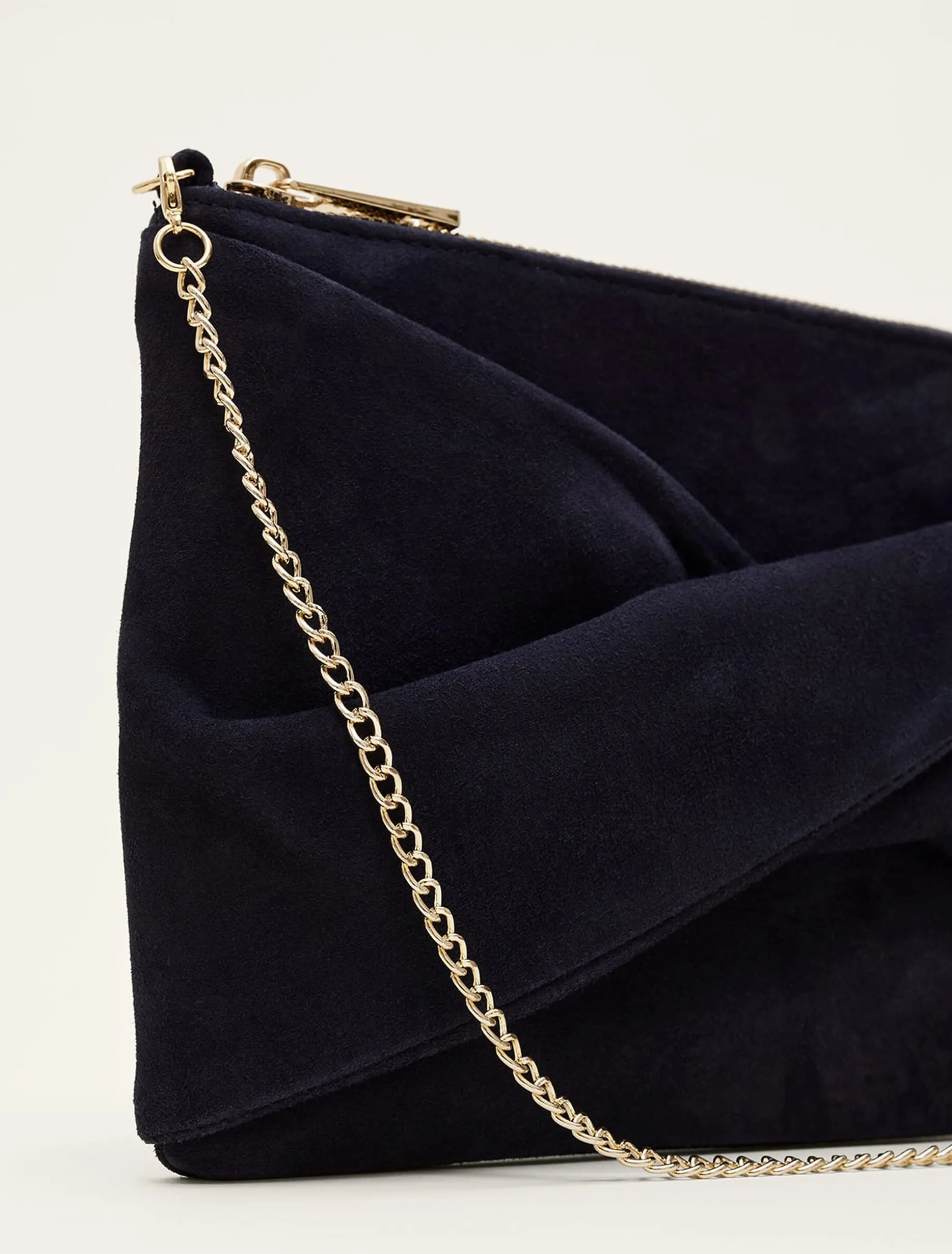 Bags^Phase Eight Twist Front Suede Clutch Bag Navy