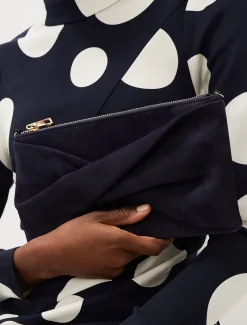 Bags^Phase Eight Twist Front Suede Clutch Bag Navy