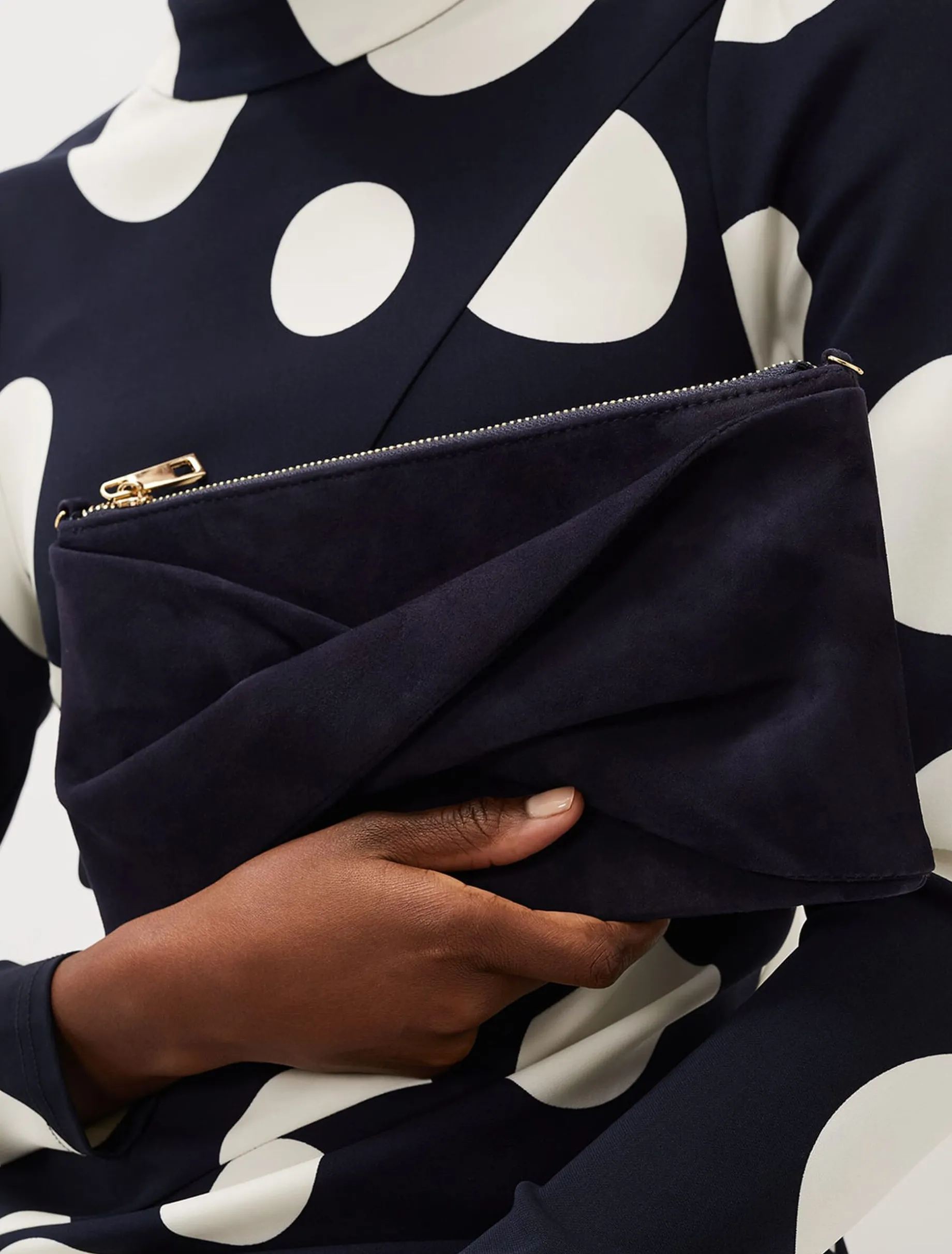 Bags^Phase Eight Twist Front Suede Clutch Bag Navy