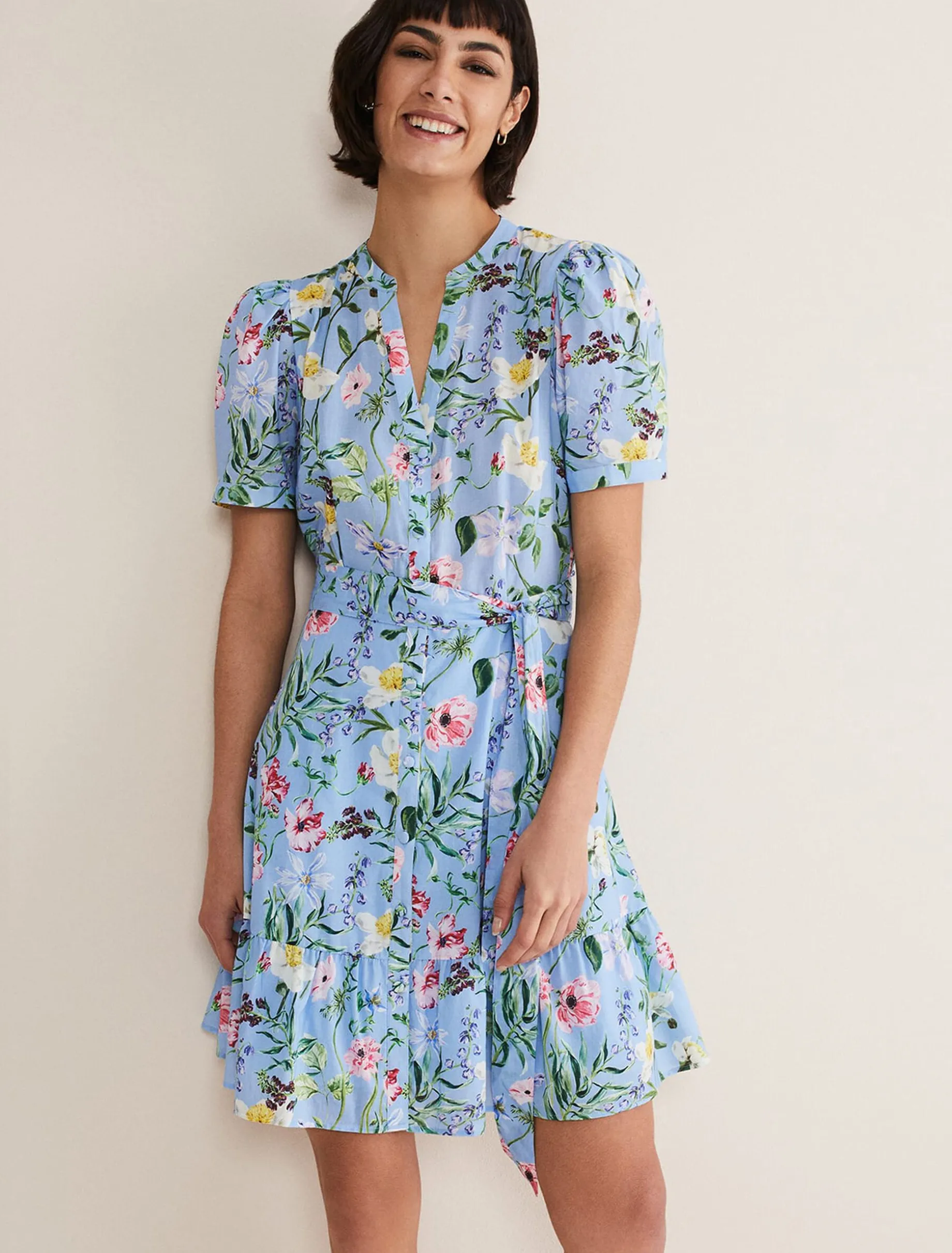 Dresses^Phase Eight Velma Cotton Floral Mini Dress Blue