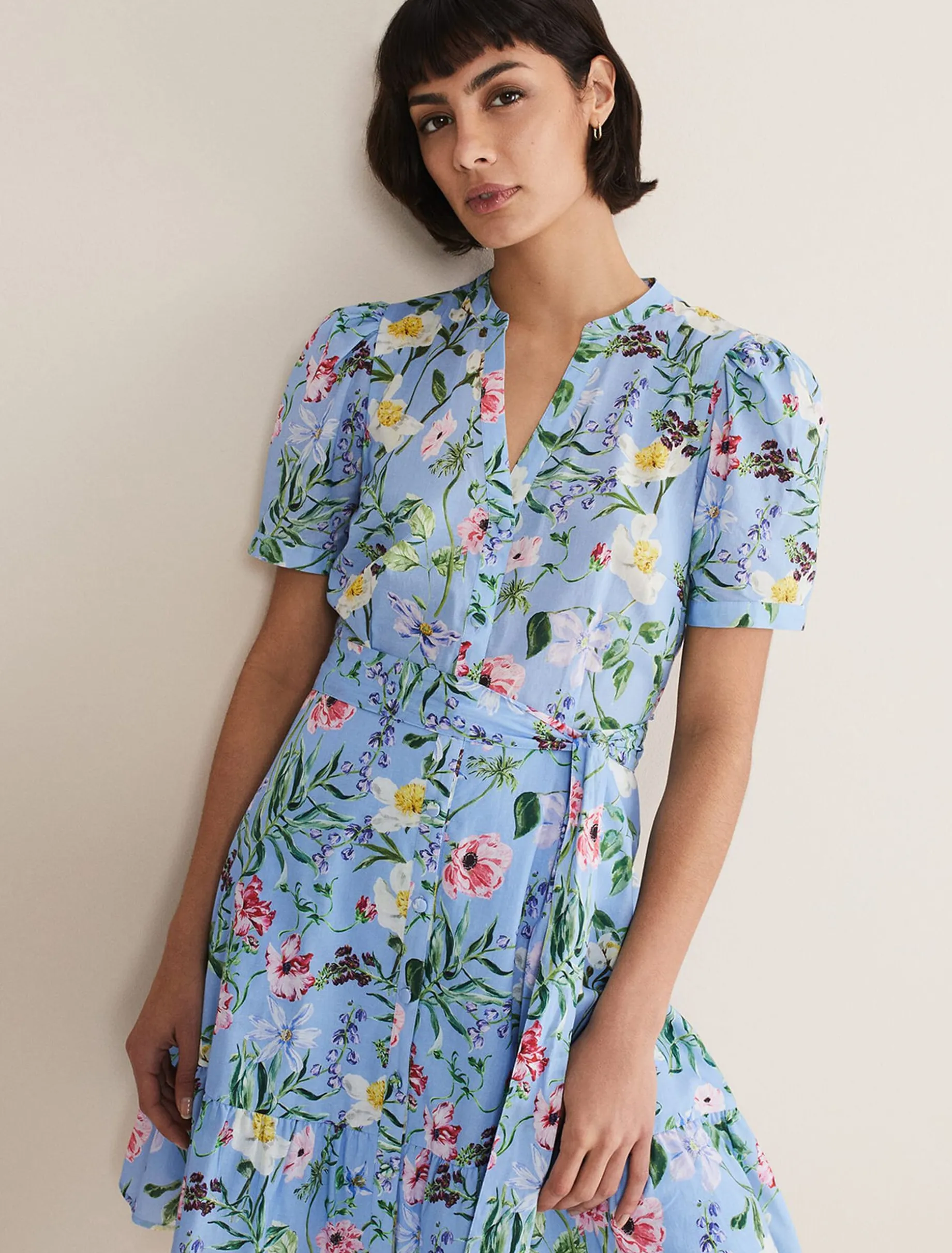 Dresses^Phase Eight Velma Cotton Floral Mini Dress Blue
