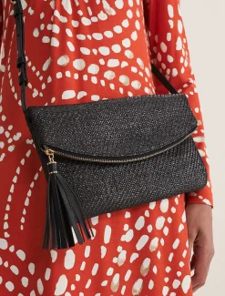 Bags^Phase Eight Woven Cross Body Bag Black
