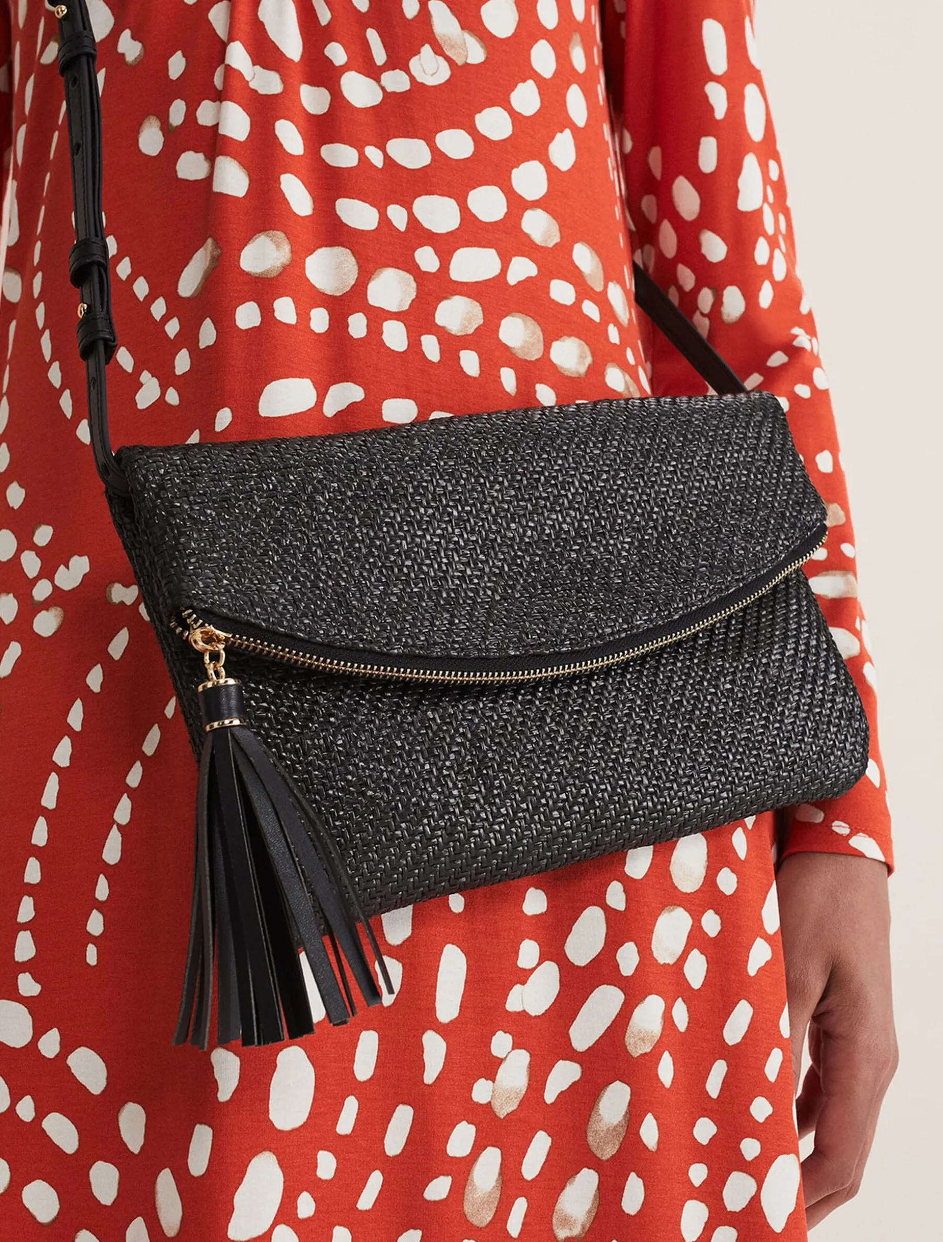 Bags^Phase Eight Woven Cross Body Bag Black