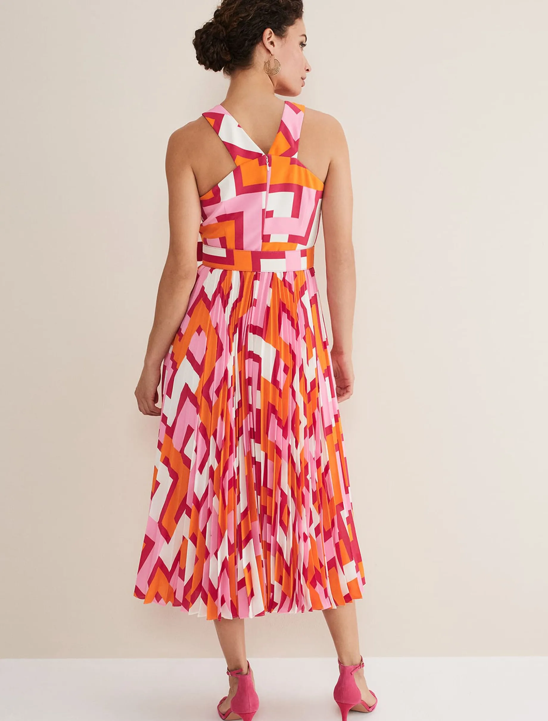 Dresses^Phase Eight Yas Pink Twisted Neck Midi Dress Pink/Orange