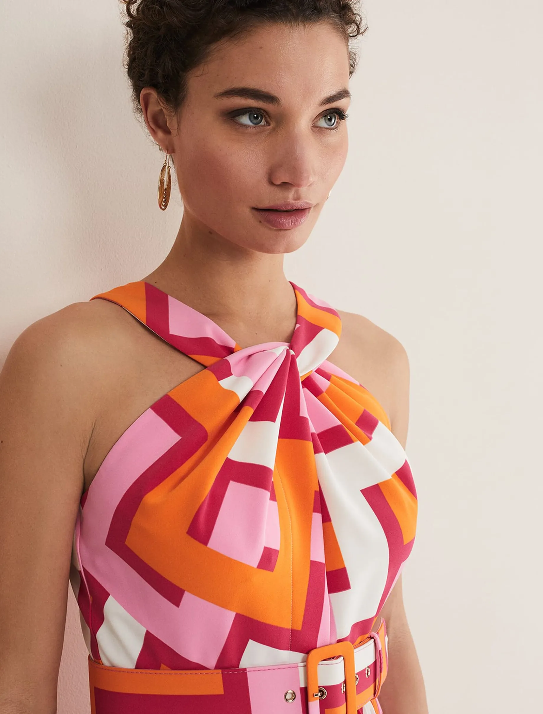 Dresses^Phase Eight Yas Pink Twisted Neck Midi Dress Pink/Orange