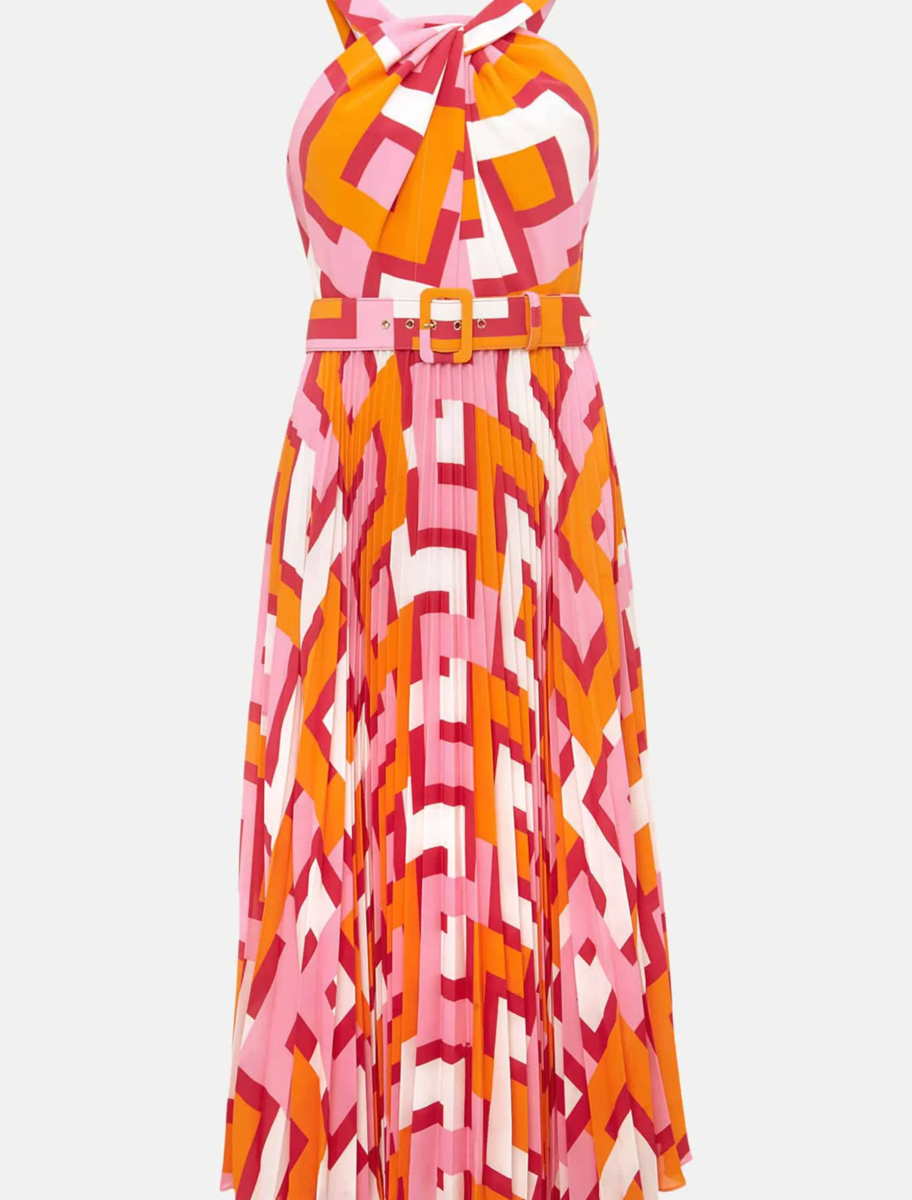 Dresses^Phase Eight Yas Pink Twisted Neck Midi Dress Pink/Orange